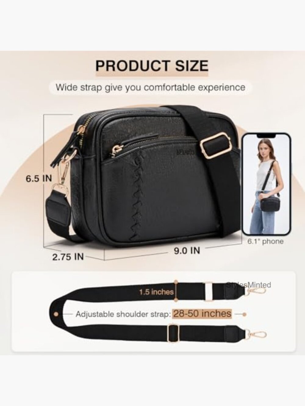Vegan Leather Crossbody Bag with Wallet Pockets Travel Purse - Picture 3 of 7